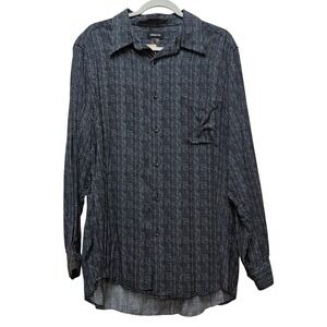 Men's Claiborne Blue Dot Button Up Long Sleeve‎ Shirt Size XL